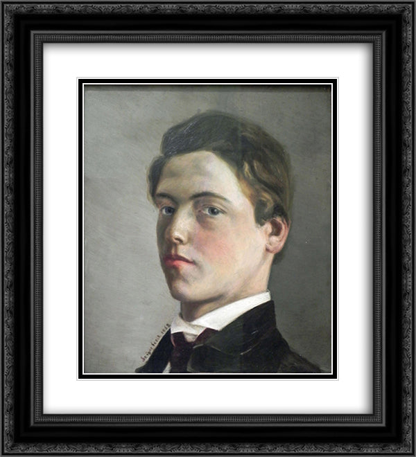 Selbstbildnis des Achtzehnjahrigen 20x22 Black Ornate Wood Framed Art Print Poster with Double Matting by Leibl, Wilhelm