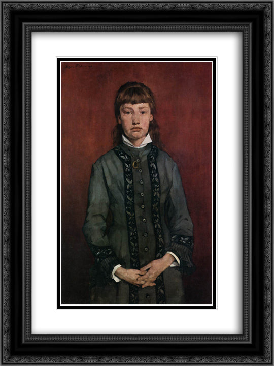 Girl with Folded Hands 18x24 Black Ornate Wood Framed Art Print Poster with Double Matting by Trubner, Wilhelm