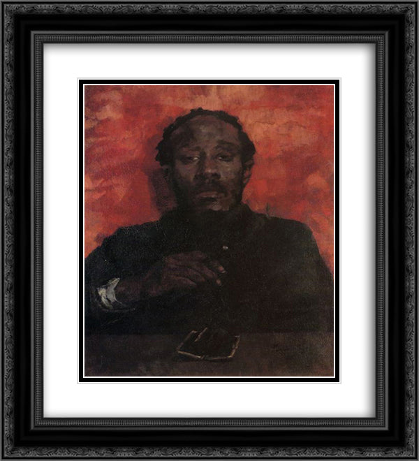 Rauchender Mohr (Kassensturz) 20x22 Black Ornate Wood Framed Art Print Poster with Double Matting by Trubner, Wilhelm