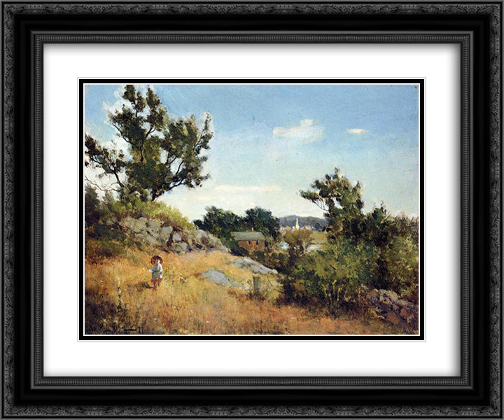 A View of the Village 24x20 Black Ornate Wood Framed Art Print Poster with Double Matting by Metcalf, Willard