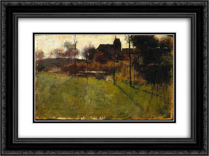 Afternoon by the River at Grez 24x18 Black Ornate Wood Framed Art Print Poster with Double Matting by Metcalf, Willard
