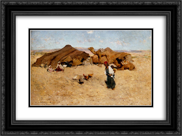 Arab Encampment, Biskra 24x18 Black Ornate Wood Framed Art Print Poster with Double Matting by Metcalf, Willard