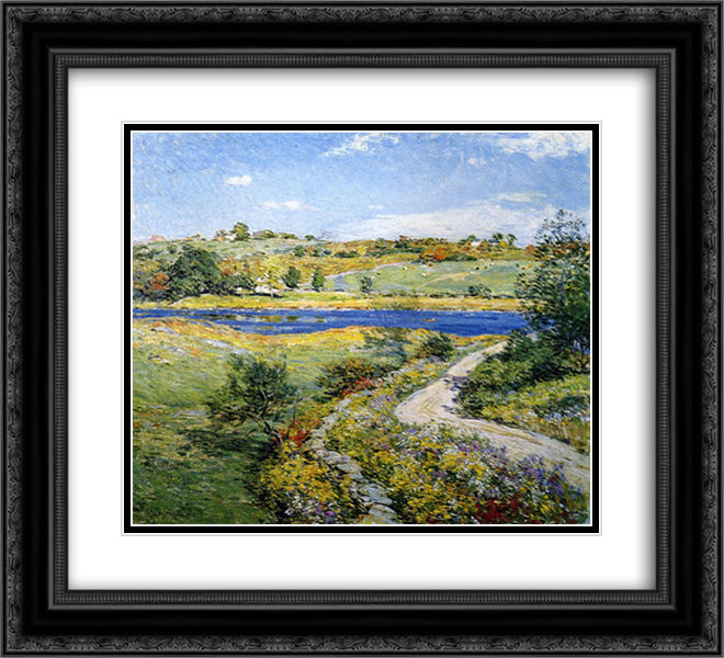Autumn Roadside 22x20 Black Ornate Wood Framed Art Print Poster with Double Matting by Metcalf, Willard