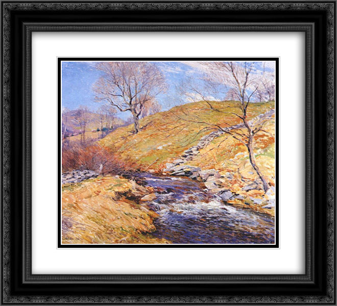 Brook in March 22x20 Black Ornate Wood Framed Art Print Poster with Double Matting by Metcalf, Willard
