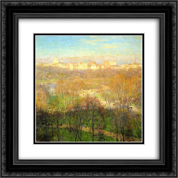 Early Spring Afternoon, Central Park 20x20 Black Ornate Wood Framed Art Print Poster with Double Matting by Metcalf, Willard