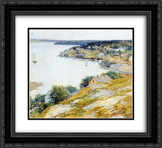 East Boothbay Harbor 22x20 Black Ornate Wood Framed Art Print Poster with Double Matting by Metcalf, Willard