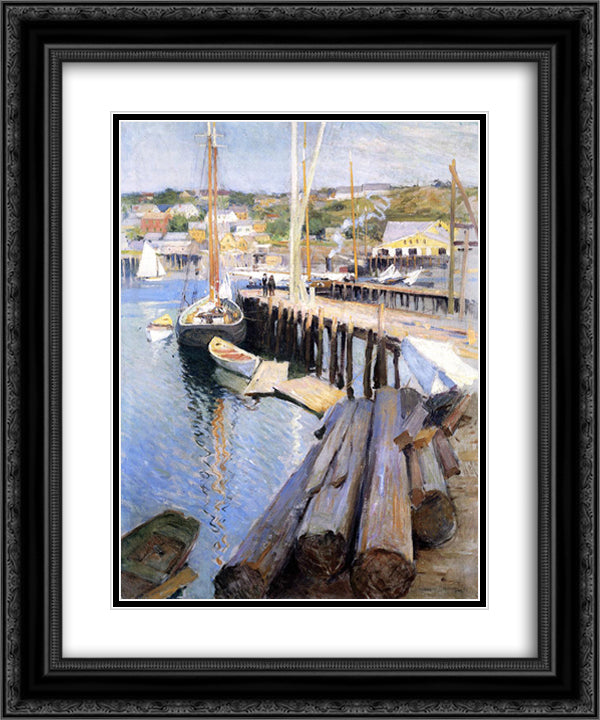 Fish Wharves - Gloucester 20x24 Black Ornate Wood Framed Art Print Poster with Double Matting by Metcalf, Willard