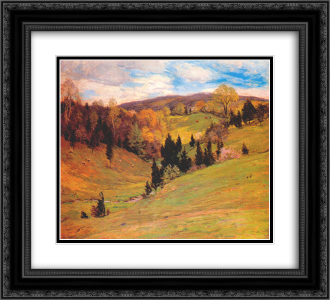 Flying Shadows 22x20 Black Ornate Wood Framed Art Print Poster with Double Matting by Metcalf, Willard