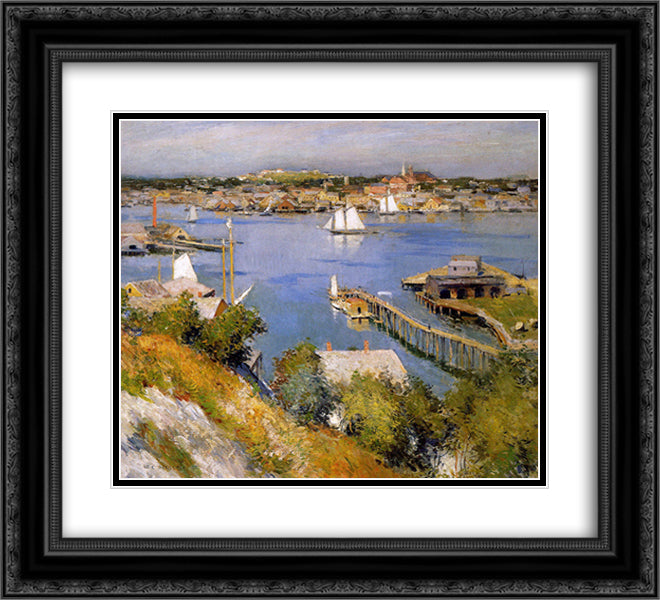 Gloucester harbour Sun 22x20 Black Ornate Wood Framed Art Print Poster with Double Matting by Metcalf, Willard
