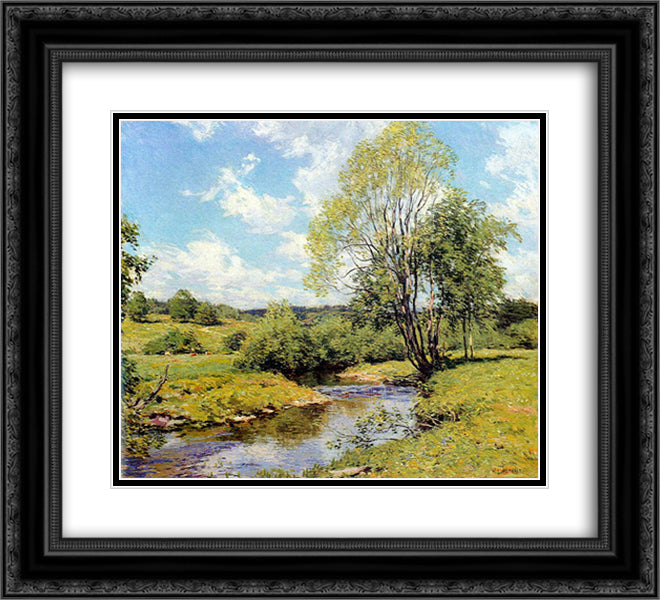Green Idleness 22x20 Black Ornate Wood Framed Art Print Poster with Double Matting by Metcalf, Willard