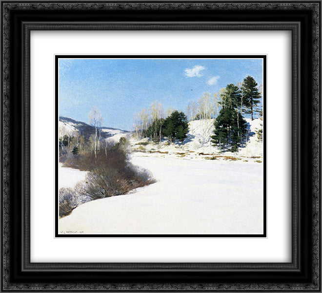 Hush of Winter 22x20 Black Ornate Wood Framed Art Print Poster with Double Matting by Metcalf, Willard