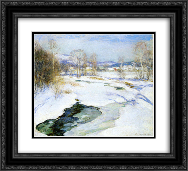 Icebound Brook (aka Winter's Mantle) 22x20 Black Ornate Wood Framed Art Print Poster with Double Matting by Metcalf, Willard