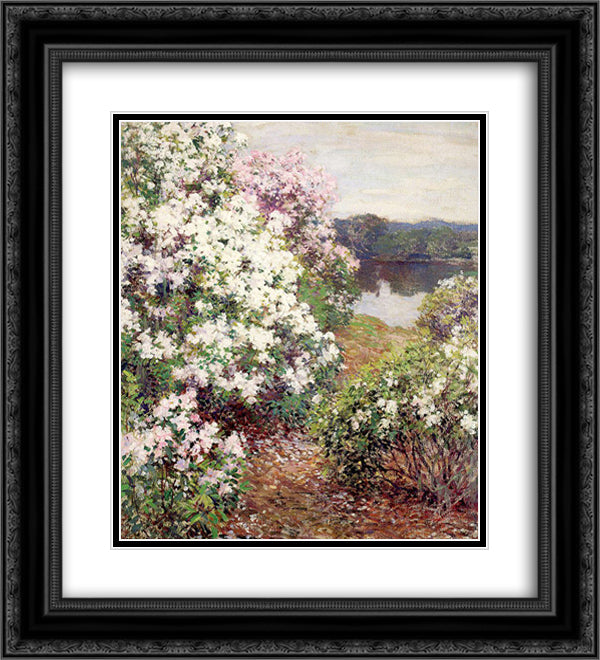 Mountain Laurel 20x22 Black Ornate Wood Framed Art Print Poster with Double Matting by Metcalf, Willard