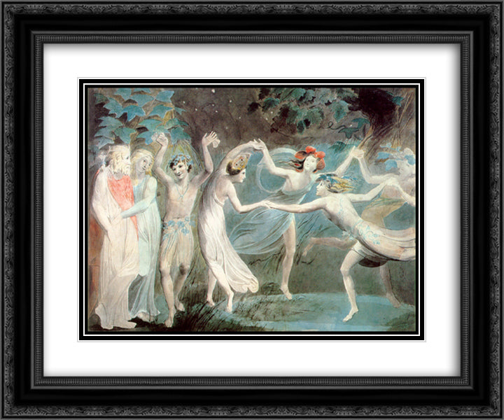 Oberon, Titania and Puck with Fairies Dancing 24x20 Black Ornate Wood Framed Art Print Poster with Double Matting by Blake, William