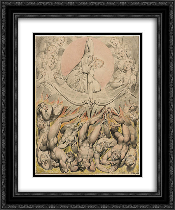 The Casting of the Rebel Angels into Hell 20x24 Black Ornate Wood Framed Art Print Poster with Double Matting by Blake, William