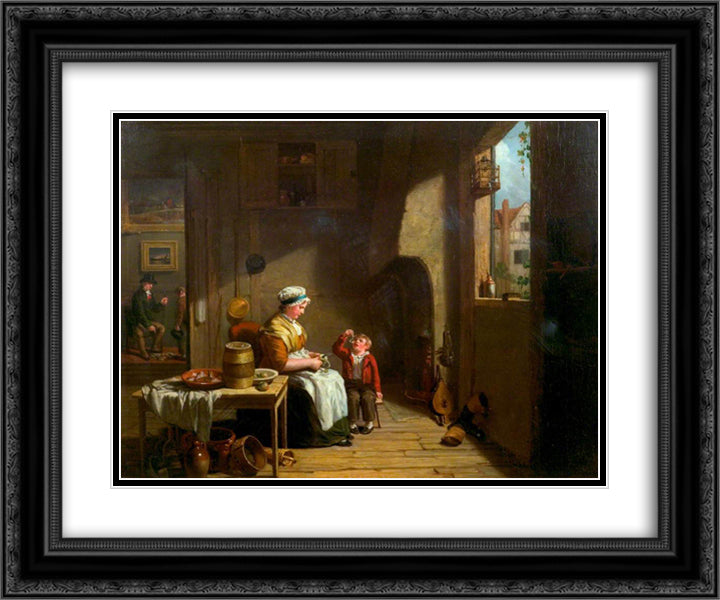 A Country Kitchen 24x20 Black Ornate Wood Framed Art Print Poster with Double Matting by Collins, William