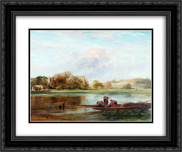 Bayham Abbey, near Tunbridge Wells 24x20 Black Ornate Wood Framed Art Print Poster with Double Matting by Collins, William