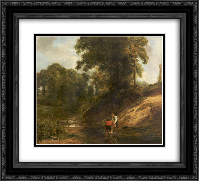 Boys Fishing 22x20 Black Ornate Wood Framed Art Print Poster with Double Matting by Collins, William