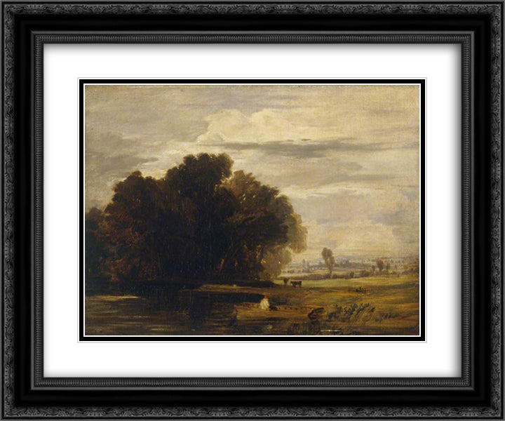 Dedham Ferry 24x20 Black Ornate Wood Framed Art Print Poster with Double Matting by Collins, William