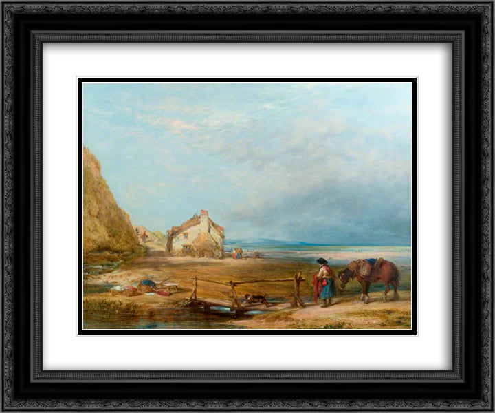 Hall Sands, Devonshire 24x20 Black Ornate Wood Framed Art Print Poster with Double Matting by Collins, William