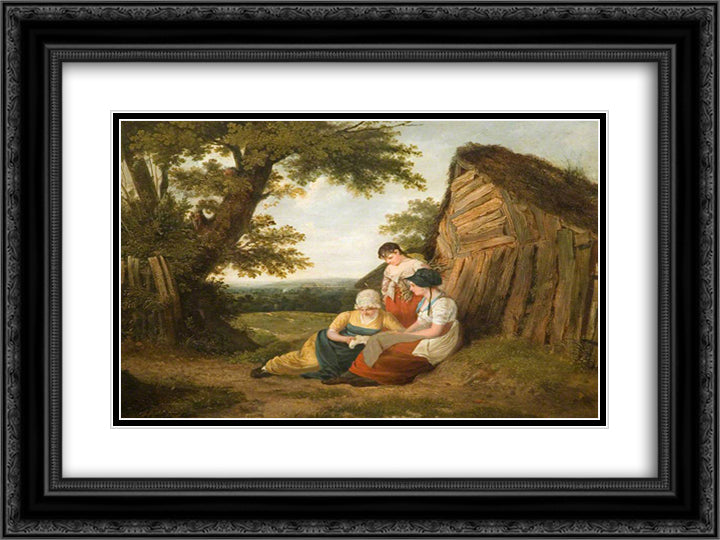Landscape with Three Figures 24x18 Black Ornate Wood Framed Art Print Poster with Double Matting by Collins, William