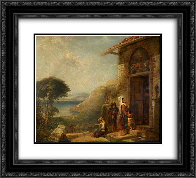 Poor Travellers at the Door of a Capuchin Convent near Vico, Bay of Naples 22x20 Black Ornate Wood Framed Art Print Poster with Double Matting by Collins, William