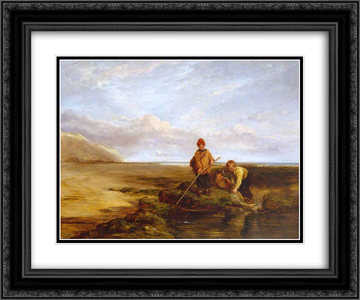 Prawn Fishing 24x20 Black Ornate Wood Framed Art Print Poster with Double Matting by Collins, William