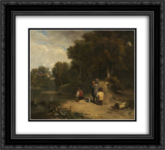 The Minnow Catchers 22x20 Black Ornate Wood Framed Art Print Poster with Double Matting by Collins, William