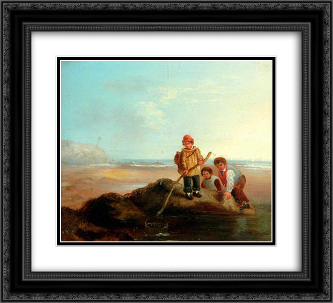 The Shrimpers 22x20 Black Ornate Wood Framed Art Print Poster with Double Matting by Collins, William