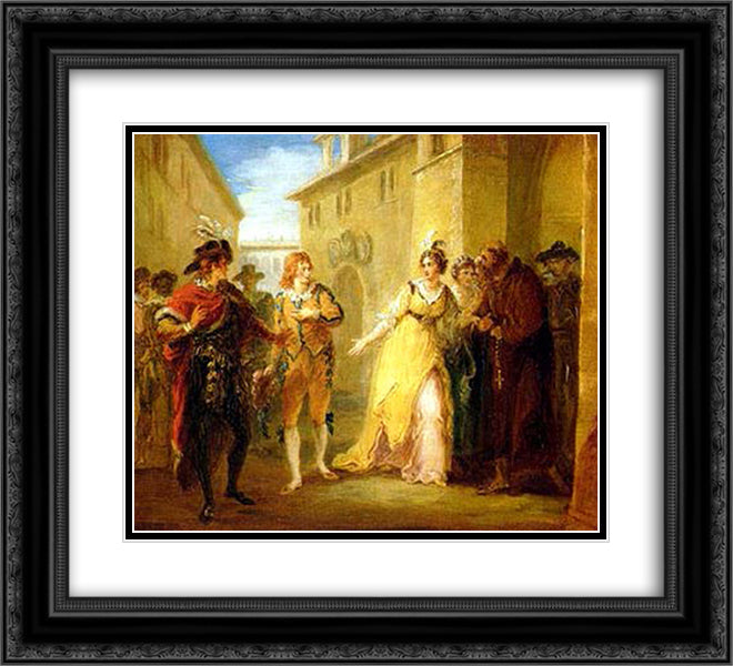 A Scene from Twelfth Night 22x20 Black Ornate Wood Framed Art Print Poster with Double Matting by Hamilton, William