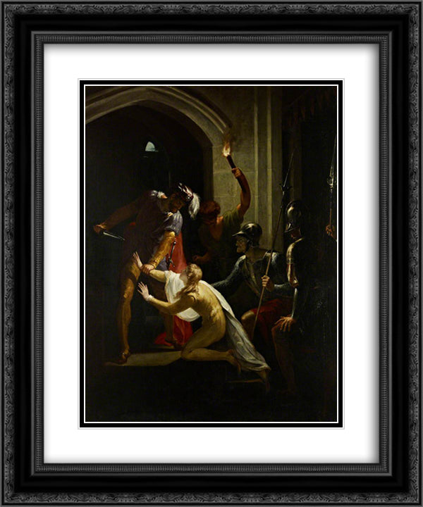 The Death of Arthur 20x24 Black Ornate Wood Framed Art Print Poster with Double Matting by Hamilton, William