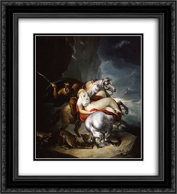 The Wolves Descending from the Alps 20x22 Black Ornate Wood Framed Art Print Poster with Double Matting by Hamilton, William