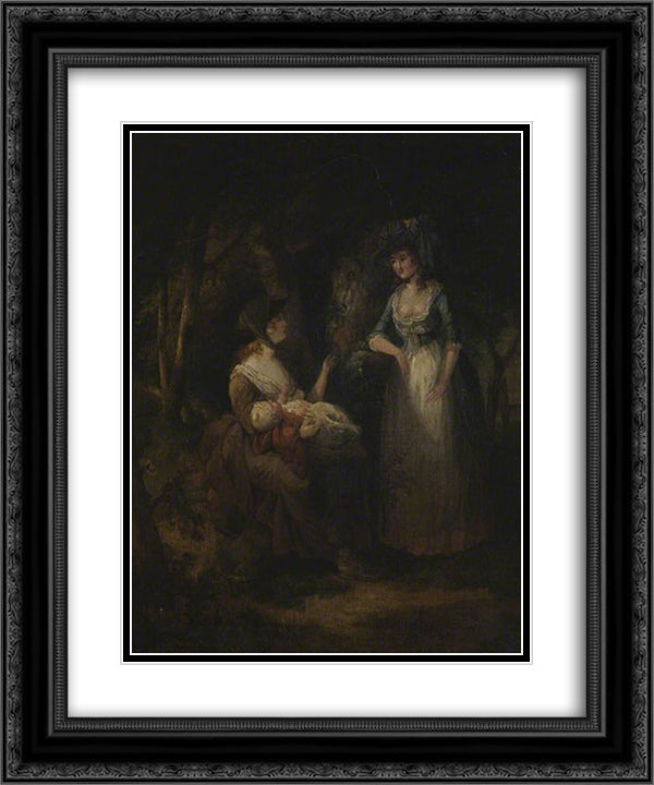 Two Women with a Baby Conversing in a Wood 20x24 Black Ornate Wood Framed Art Print Poster with Double Matting by Hamilton, William