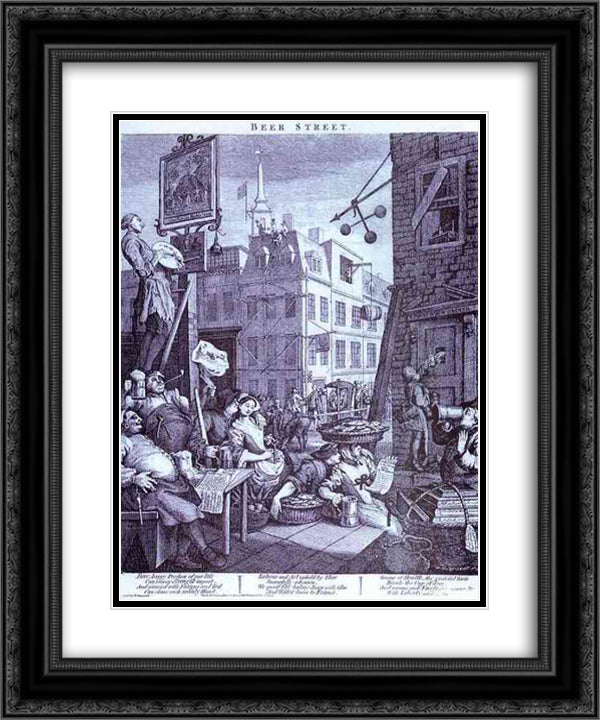 Beer Street 20x24 Black Ornate Wood Framed Art Print Poster with Double Matting by Hogarth, William