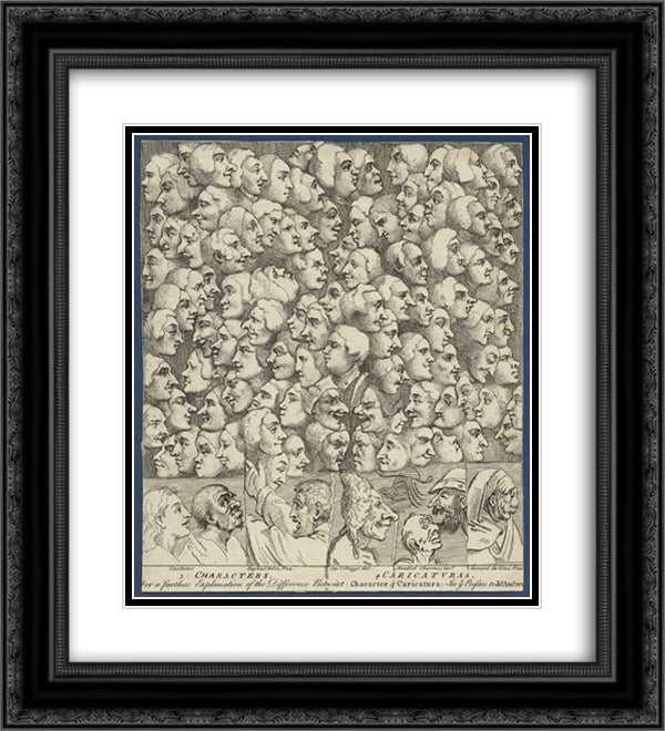 Characters and Caricaturas 20x22 Black Ornate Wood Framed Art Print Poster with Double Matting by Hogarth, William