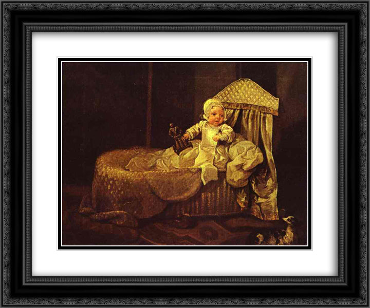 Gerard Anne Edwards in His Cradle 24x20 Black Ornate Wood Framed Art Print Poster with Double Matting by Hogarth, William