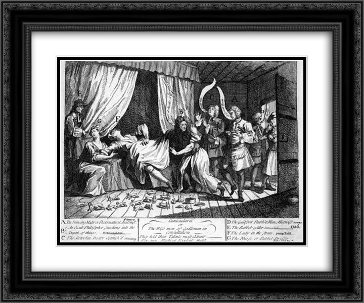 Mary Toft, apparently giving birth to rabbits 24x20 Black Ornate Wood Framed Art Print Poster with Double Matting by Hogarth, William
