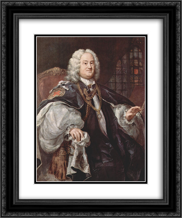 Portrait of Bischofs Benjamin Hoadly 20x24 Black Ornate Wood Framed Art Print Poster with Double Matting by Hogarth, William
