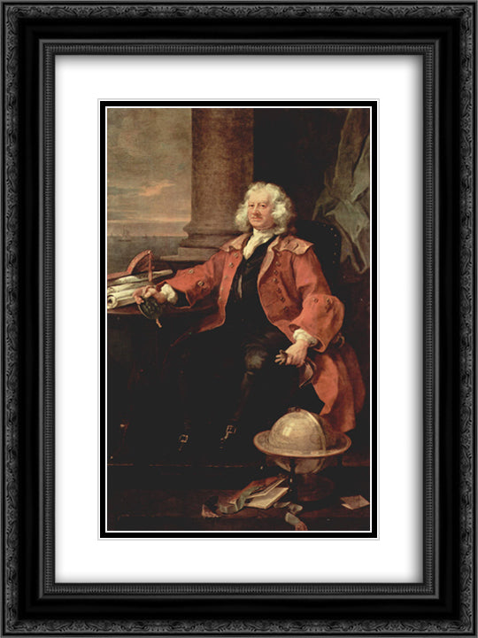 Portrait of Captain Coram 18x24 Black Ornate Wood Framed Art Print Poster with Double Matting by Hogarth, William