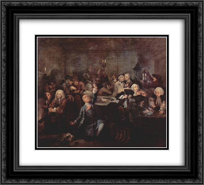 Rake's Progress' The Gaming House 22x20 Black Ornate Wood Framed Art Print Poster with Double Matting by Hogarth, William
