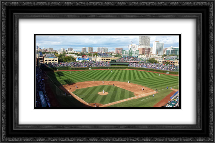 Wrigley Field 24x16 Black Ornate Wood Framed Art Print Poster with Double Matting