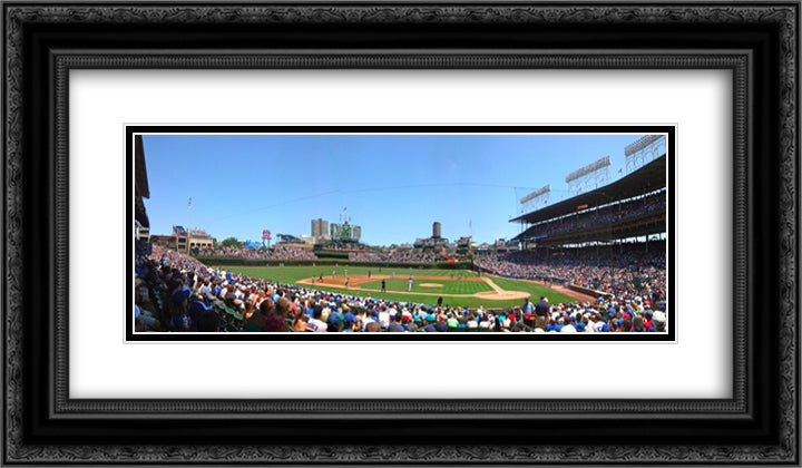 Wrigley Field 24x14 Black Ornate Wood Framed Art Print Poster with Double Matting