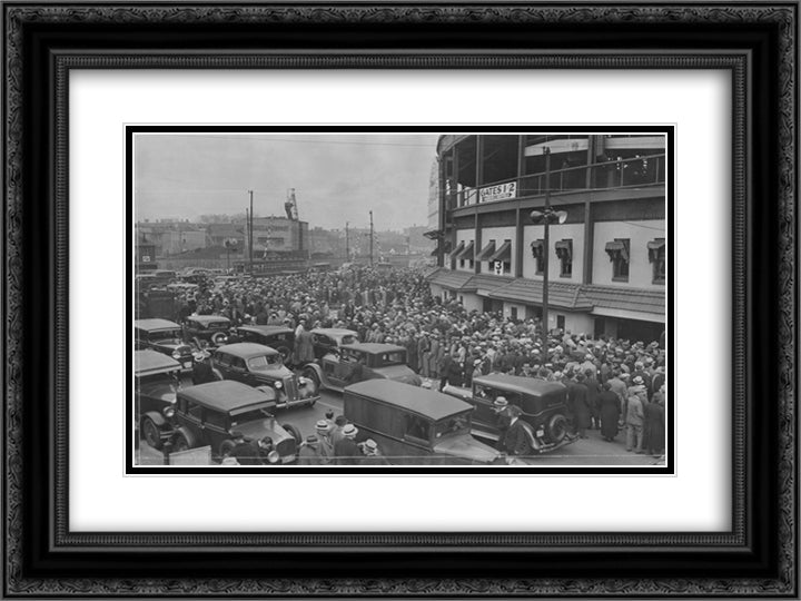 Wrigley Field Vintage 24x18 Black Ornate Wood Framed Art Print Poster with Double Matting