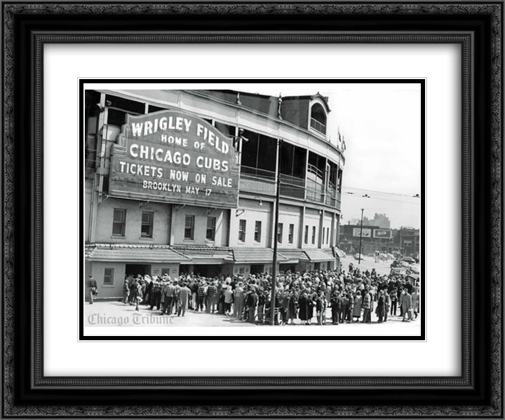 Wrigley Field Vintage 24x20 Black Ornate Wood Framed Art Print Poster with Double Matting