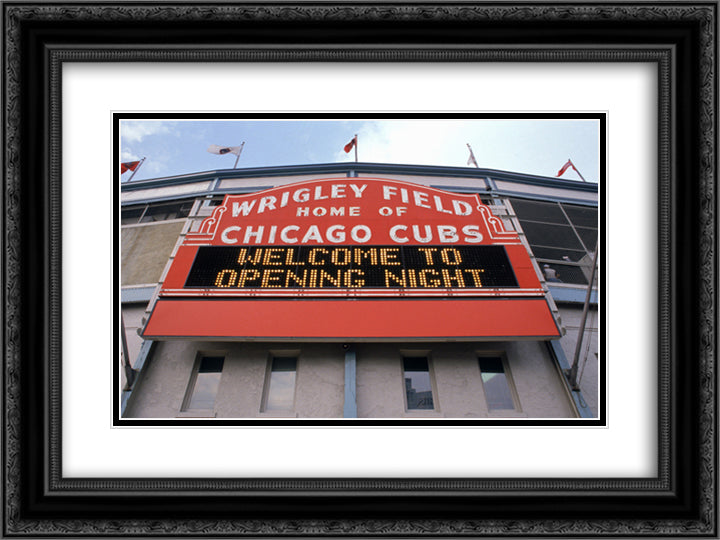 Wrigley Field 24x18 Black Ornate Wood Framed Art Print Poster with Double Matting