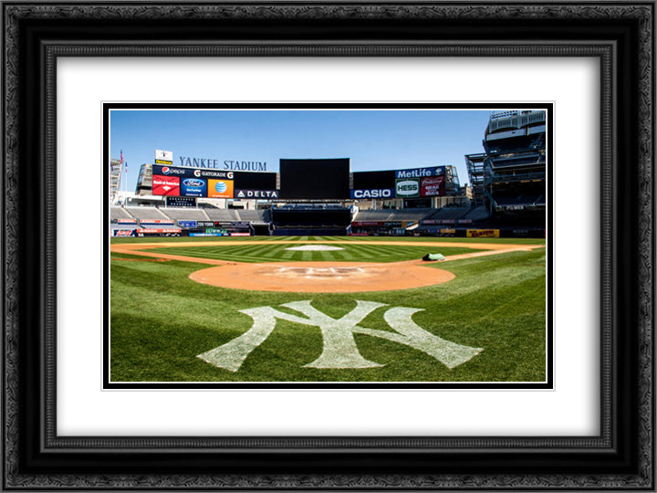 Yankee Stadium 24x18 Black Ornate Wood Framed Art Print Poster with Double Matting