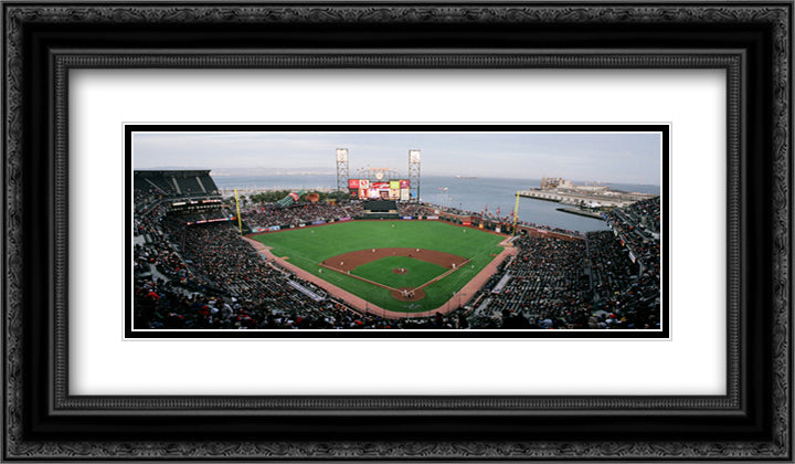AT&T Park 24x14 Black Ornate Wood Framed Art Print Poster with Double Matting