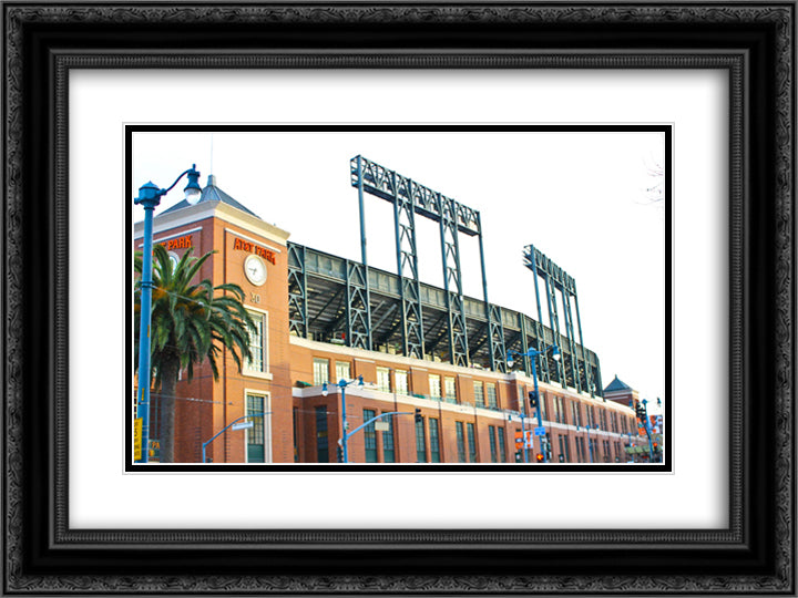AT&T Park 24x18 Black Ornate Wood Framed Art Print Poster with Double Matting