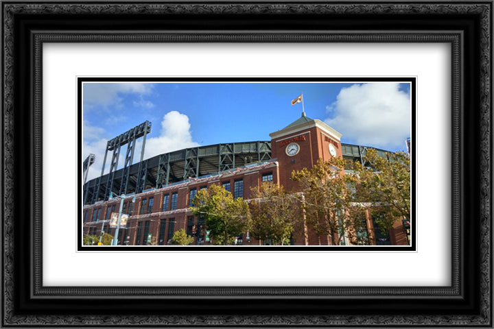 AT&T Park 24x16 Black Ornate Wood Framed Art Print Poster with Double Matting
