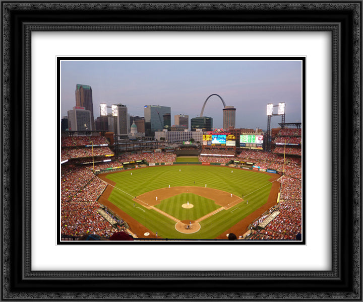 Busch Stadium 24x20 Black Ornate Wood Framed Art Print Poster with Double Matting